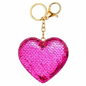 Pink Sequin Heart Keychain Purse Charm Bag Accessory NWT